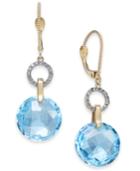 Blue Topaz (14 Ct. T.w.) & Diamond (1/6 Ct. T.w.) Drop Earrings In 14k Gold
