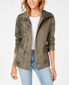 American Rag Juniors' Floral-print Frayed-hem Jacket, Created For Macy's