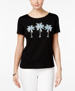 Karen Scott Petite Cotton Palm Tree Graphic T-shirt, Only At Macy's