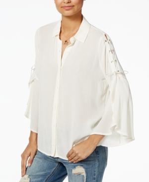 One Hart Juniors' Lace-up Bell-sleeve Shirt