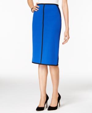 Kasper Stretch-crepe Contrast Piped Pencil Skirt