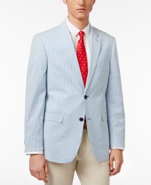 Tommy Hilfiger Men's Slim-fit Blue And White Seersucker Stretch Performance Sport Coat