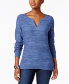 Karen Scott Split-neck Cotton Sweater, Created For Macy's