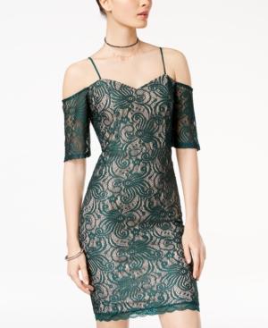 Sequin Hearts Juniors' Lace Cold-shoulder Bodycon Dress