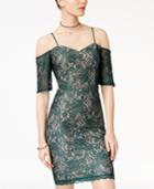 Sequin Hearts Juniors' Lace Cold-shoulder Bodycon Dress