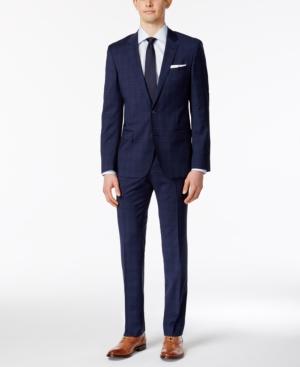 Hugo Men's Slim-fit Blue/black Windowpane Plaid Suit