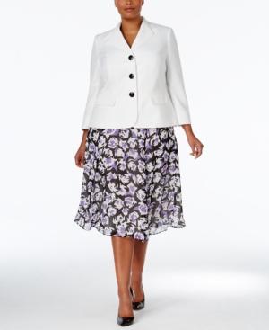 Le Suit Plus Size Three-button Floral-print Skirt Suit