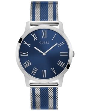 Guess Men's Blue & Silver-tone Stainless Steel Mesh Bracelet Watch 44mm