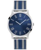 Guess Men's Blue & Silver-tone Stainless Steel Mesh Bracelet Watch 44mm