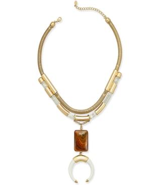 Gold-tone Multi-layer Stone And Horn Pendant Necklace