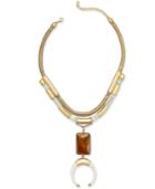 Gold-tone Multi-layer Stone And Horn Pendant Necklace
