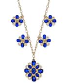 Charter Club Gold-tone Blue Stone Flower Medallion Necklace, Only At Macy's