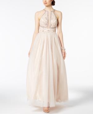 Betsy & Adam Embellished Halter Glitz Ballgown