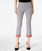 Inc International Concepts Gingham Embroidered-hem Cropped Pants, Created For Macy's