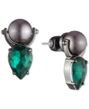 Carolee Hematite-tone Crystal & Imitation Pearl Door Knocker Drop Earrings