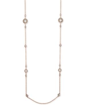 Anne Klein Rose Gold-tone Crystal Accented Long Statement Necklace