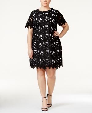 Calvin Klein Plus Size Short-sleeve Floral Lace Shift Dress