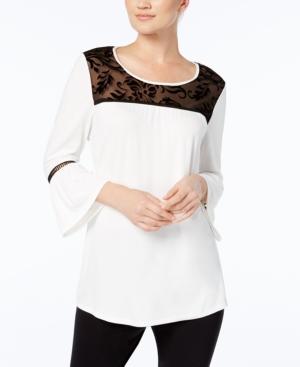 Ny Collection Mesh-yoke Bell-sleeve Top