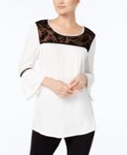 Ny Collection Mesh-yoke Bell-sleeve Top