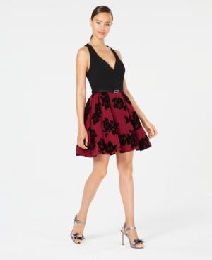 Crystal Doll Juniors' Belted Flocked Fit & Flare Dress
