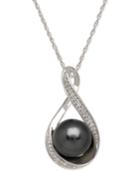 Cultured Tahitian Pearl (9mm) And Diamond Accent Pendant Necklace In 14k White Gold