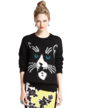 Bar Iii Sweater, Long-sleeve High-neck Tuxedo Cat Top
