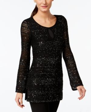 Inc International Concepts Sequin Keyhole Tunic Sweater, Only At Macy's