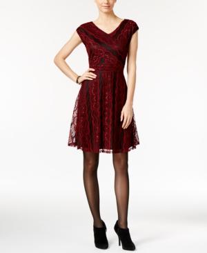 Ny Collection Petite Metallic Lace Fit-&-flare Dress