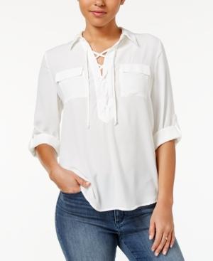 Bcx Juniors' Lace-up Roll-tab Top