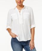 Bcx Juniors' Lace-up Roll-tab Top