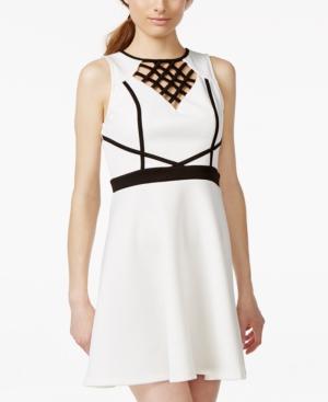 Trixxi Juniors' Contrast Lattice-cutout Scuba Skater Dress