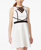 Trixxi Juniors' Contrast Lattice-cutout Scuba Skater Dress