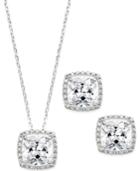 City By City April Birthstone Silver-tone Cubic-zirconia Cushion-cut Halo Earrings And Pendant Necklace
