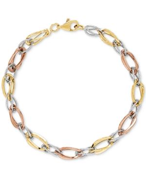 Tricolor Polished & Textured Open Link Bracelet In 10k Gold, White Gold & Rose Gold