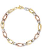 Tricolor Polished & Textured Open Link Bracelet In 10k Gold, White Gold & Rose Gold