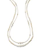 Anne Klein Gold-tone Imitation Pearl Double Row Long Necklace