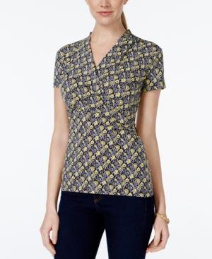 Charter Club Short-sleeve Crossover Wrap Top, Floral Print