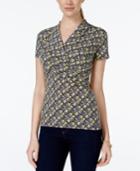 Charter Club Short-sleeve Crossover Wrap Top, Floral Print