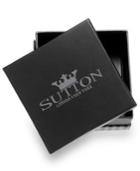 Sutton By Rhona Sutton Men's Stainless Steel Striped Station And Herringbone Leather Bracelet