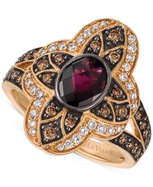 Le Vian Chocolatier Rhodolite Garnet (1 Ct. T.w.) And Diamond (5/8 Ct. T.w.) Statement Ring In 14k Rose Gold
