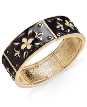 Thalia Sodi Gold-tone Black Enamel Flower Stretch Bracelet, Created For Macy's