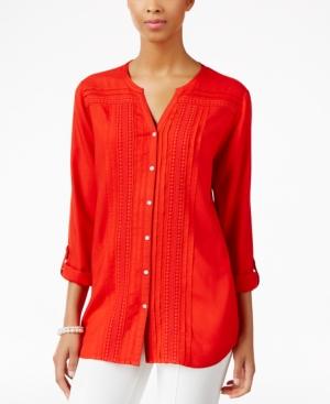 Jm Collection Petite Pintucked Shirt, Only At Macy's