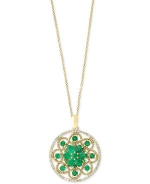 Brasilica By Effy Emerald (1-7/8 Ct. T.w.) And Diamond (1/4 Ct. T.w.) Floral Pendant Necklace In 14k Gold