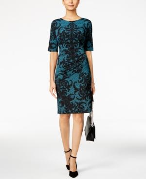Connected Petite Printed Draped Sheath Dress