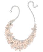 Charter Club Silver-tone Imitation Pink Pearl And Crystal Cluster Collar Necklace, Created For Macy's