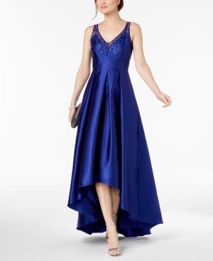 Adrianna Papell Beaded V-neck Mikado Satin Gown