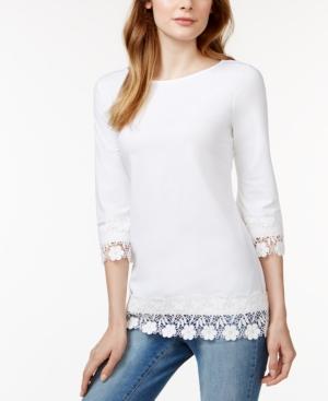 Charter Club Solid Crochet-trim Top, Only At Macy's