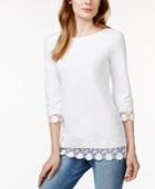 Charter Club Solid Crochet-trim Top, Only At Macy's