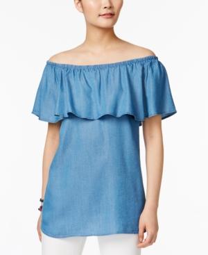 Style & Co Denim Off-the-shoulder Top, Only At Macy's