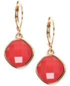 Nine West Gold-tone Pink Faceted Stone Drop Earrings